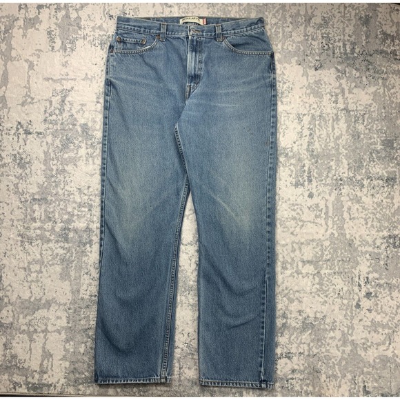 Levis Jeans Mens 38x32 Blue Pants Faded 505 Straight Workwear Denim Tag 38x34 - Picture 1 of 16